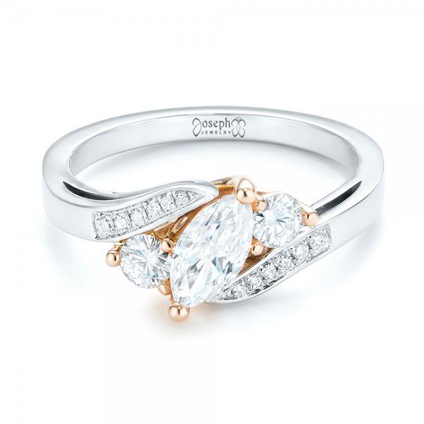 14k White Gold And 14K Gold Custom Three Stone Two-tone Diamond Engagement Ring - Flat View -  103008