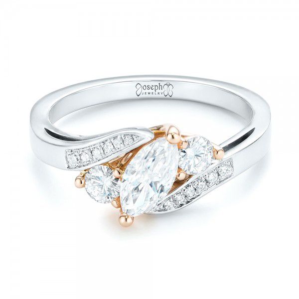  Platinum And 18K Gold Platinum And 18K Gold Custom Three Stone Two-tone Diamond Engagement Ring - Flat View -  103008