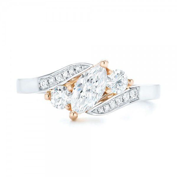  Platinum And 18K Gold Platinum And 18K Gold Custom Three Stone Two-tone Diamond Engagement Ring - Top View -  103008