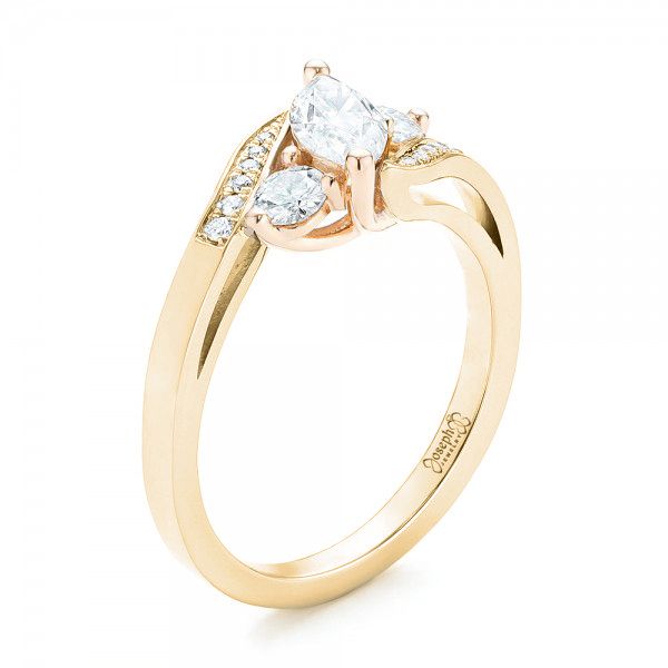 18k Yellow Gold And 14K Gold 18k Yellow Gold And 14K Gold Custom Three Stone Two-tone Diamond Engagement Ring - Three-Quarter View -  103008