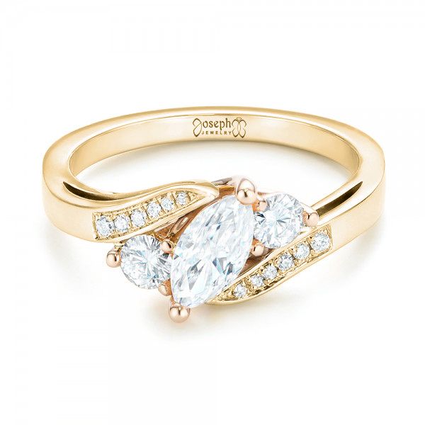 14k Yellow Gold And Platinum 14k Yellow Gold And Platinum Custom Three Stone Two-tone Diamond Engagement Ring - Flat View -  103008