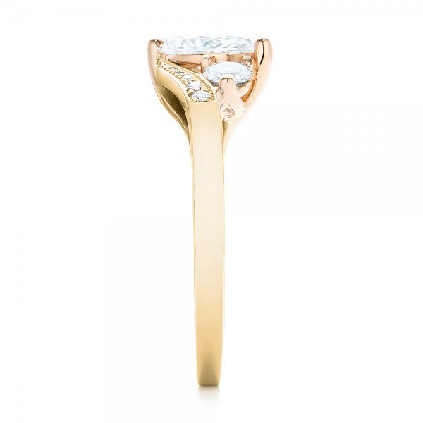 14k Yellow Gold And Platinum 14k Yellow Gold And Platinum Custom Three Stone Two-tone Diamond Engagement Ring - Side View -  103008