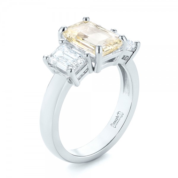 18k White Gold 18k White Gold Custom Three Stone Yellow Sapphire And Diamond Engagement Ring - Three-Quarter View -  103534