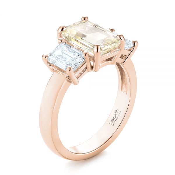 14k Rose Gold 14k Rose Gold Custom Three Stone Yellow Sapphire And Diamond Engagement Ring - Three-Quarter View - 103534