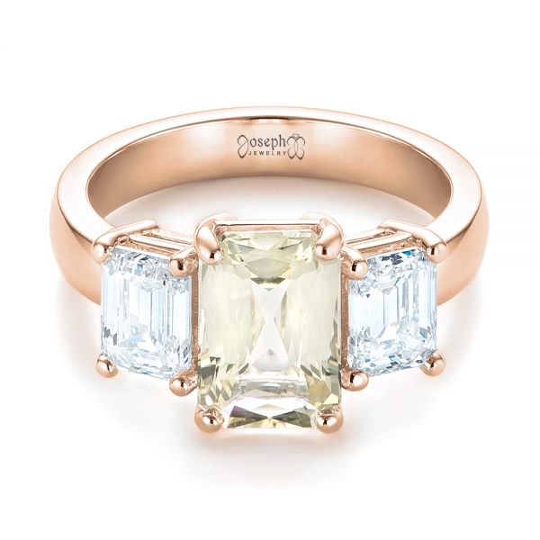 14k Rose Gold 14k Rose Gold Custom Three Stone Yellow Sapphire And Diamond Engagement Ring - Flat View -  103534