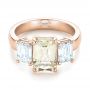 14k Rose Gold 14k Rose Gold Custom Three Stone Yellow Sapphire And Diamond Engagement Ring - Flat View -  103534 - Thumbnail