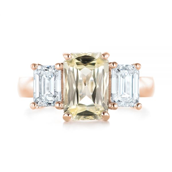 14k Rose Gold 14k Rose Gold Custom Three Stone Yellow Sapphire And Diamond Engagement Ring - Top View -  103534