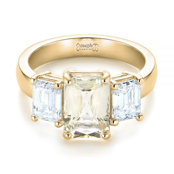14k Yellow Gold 14k Yellow Gold Custom Three Stone Yellow Sapphire And Diamond Engagement Ring - Flat View -  103534