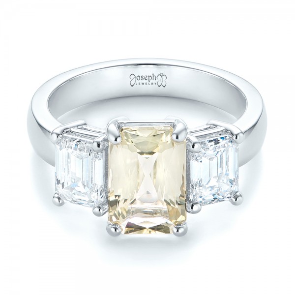  Platinum Platinum Custom Three Stone Yellow Sapphire And Diamond Engagement Ring - Flat View -  103534