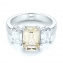 14k White Gold Custom Three Stone Yellow Sapphire And Diamond Engagement Ring - Flat View -  103534 - Thumbnail