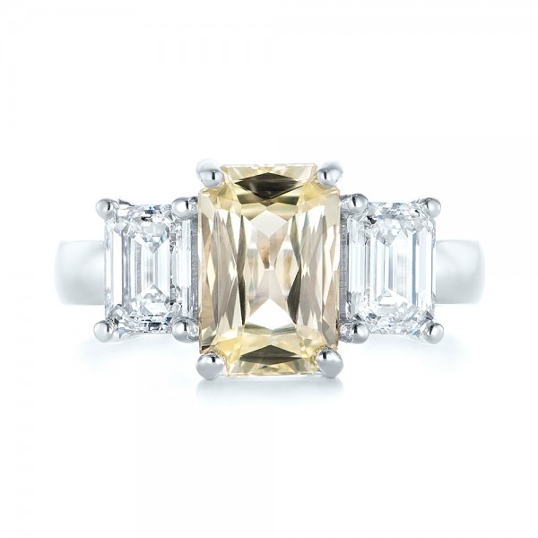  Platinum Platinum Custom Three Stone Yellow Sapphire And Diamond Engagement Ring - Top View -  103534