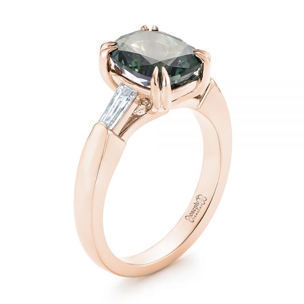 14k Rose Gold 14k Rose Gold Custom Three Stone Zoisite And Diamond Engagement Ring - Three-Quarter View -  103288