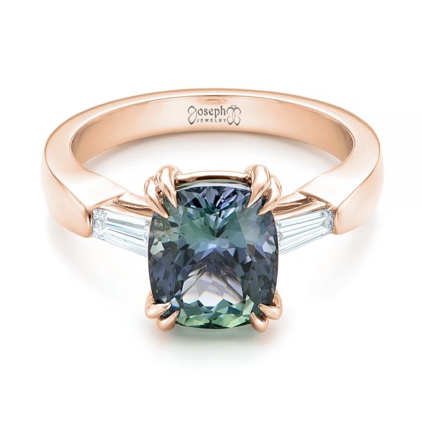 18k Rose Gold 18k Rose Gold Custom Three Stone Zoisite And Diamond Engagement Ring - Flat View - 103288