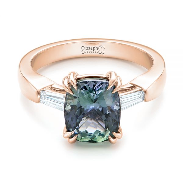 18k Rose Gold 18k Rose Gold Custom Three Stone Zoisite And Diamond Engagement Ring - Flat View -  103288