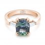 18k Rose Gold 18k Rose Gold Custom Three Stone Zoisite And Diamond Engagement Ring - Flat View -  103288 - Thumbnail