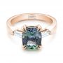 14k Rose Gold 14k Rose Gold Custom Three Stone Zoisite And Diamond Engagement Ring - Flat View -  103288 - Thumbnail