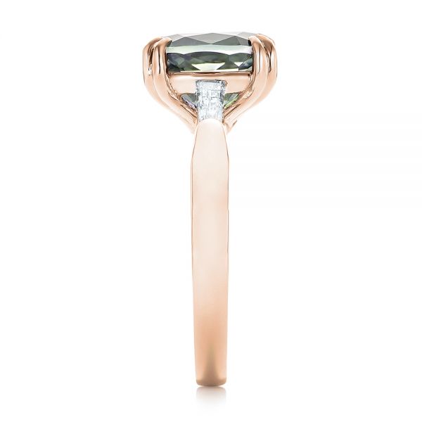 18k Rose Gold 18k Rose Gold Custom Three Stone Zoisite And Diamond Engagement Ring - Side View - 103288