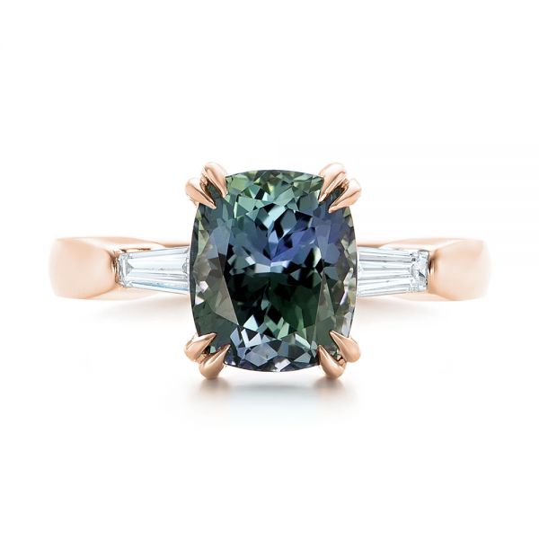 18k Rose Gold 18k Rose Gold Custom Three Stone Zoisite And Diamond Engagement Ring - Top View -  103288