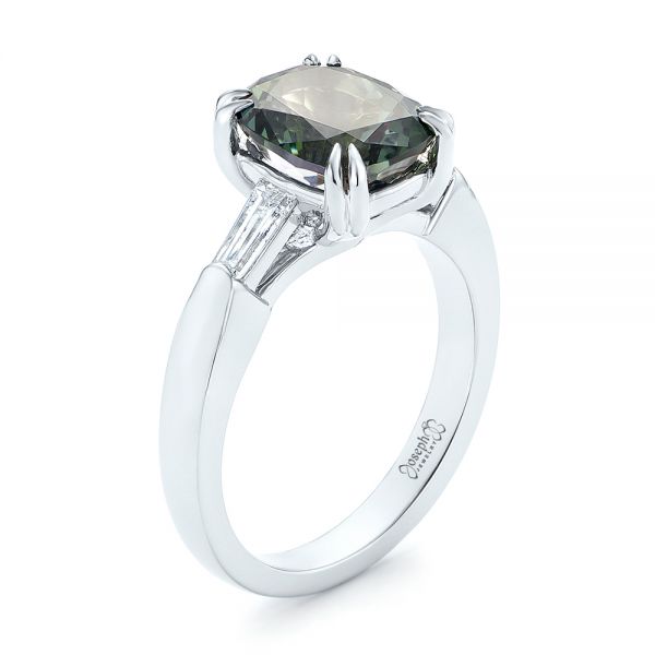 18k White Gold 18k White Gold Custom Three Stone Zoisite And Diamond Engagement Ring - Three-Quarter View -  103288