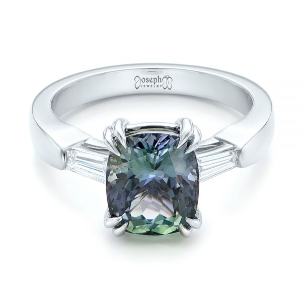 Platinum Custom Three Stone Zoisite And Diamond Engagement Ring - Flat View - 103288