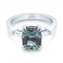 14k White Gold 14k White Gold Custom Three Stone Zoisite And Diamond Engagement Ring - Flat View -  103288 - Thumbnail