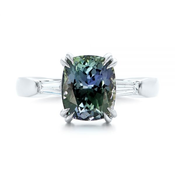 14k White Gold 14k White Gold Custom Three Stone Zoisite And Diamond Engagement Ring - Top View -  103288