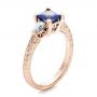 18k Rose Gold Custom Three Stone And Blue Sapphire Engagement Ring
