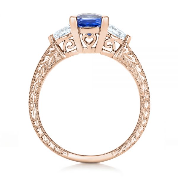 18k Rose Gold 18k Rose Gold Custom Three Stone And Blue Sapphire Engagement Ring - Front View -  102046