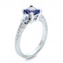 14k White Gold Custom Three Stone And Blue Sapphire Engagement Ring - Three-Quarter View -  102046 - Thumbnail