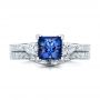 14k White Gold Custom Three Stone And Blue Sapphire Engagement Ring - Three-Quarter View -  102046 - Thumbnail