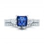  Platinum Platinum Custom Three Stone And Blue Sapphire Engagement Ring - Three-Quarter View -  102046 - Thumbnail