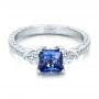  Platinum Platinum Custom Three Stone And Blue Sapphire Engagement Ring - Flat View -  102046 - Thumbnail