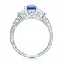 14k White Gold Custom Three Stone And Blue Sapphire Engagement Ring - Front View -  102046 - Thumbnail