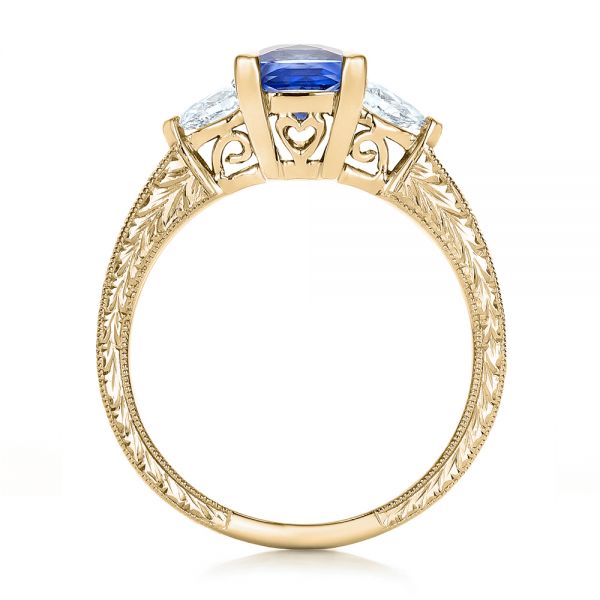 14k Yellow Gold 14k Yellow Gold Custom Three Stone And Blue Sapphire Engagement Ring - Front View - 102046