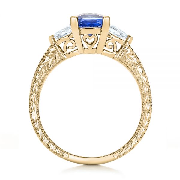 18k Yellow Gold 18k Yellow Gold Custom Three Stone And Blue Sapphire Engagement Ring - Front View -  102046