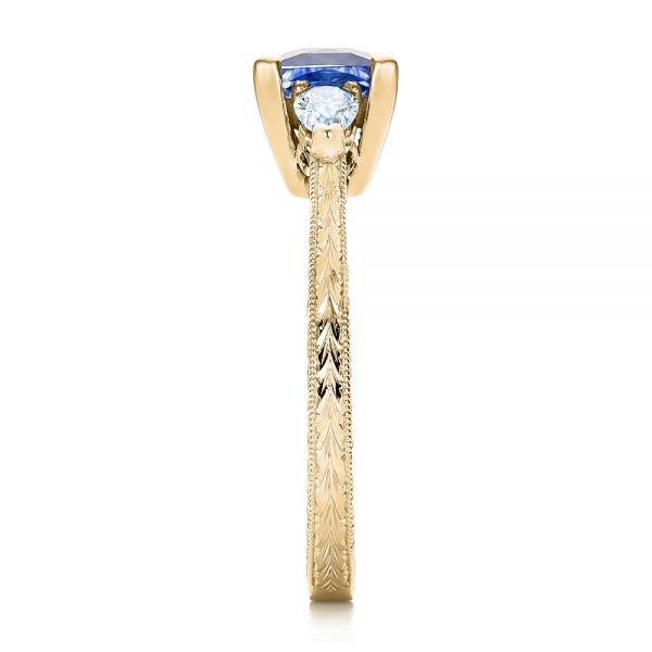 14k Yellow Gold 14k Yellow Gold Custom Three Stone And Blue Sapphire Engagement Ring - Side View - 102046