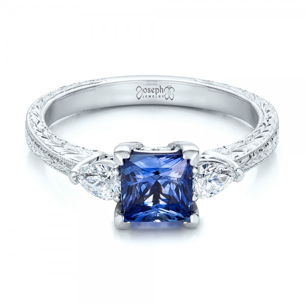 Custom Three Stone and Blue Sapphire Engagement Ring #102046 - Seattle ...