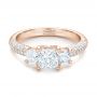 18k Rose Gold 18k Rose Gold Custom Three Stone And Pave Diamond Engagement Ring - Flat View -  100886 - Thumbnail
