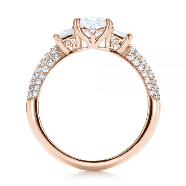 18k Rose Gold 18k Rose Gold Custom Three Stone And Pave Diamond Engagement Ring - Front View -  100886