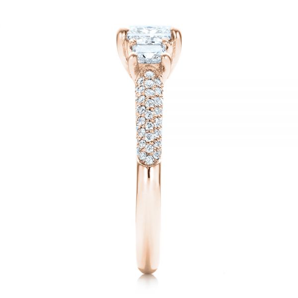 14k Rose Gold 14k Rose Gold Custom Three Stone And Pave Diamond Engagement Ring - Side View -  100886