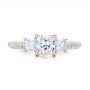 18k Rose Gold 18k Rose Gold Custom Three Stone And Pave Diamond Engagement Ring - Top View -  100886 - Thumbnail