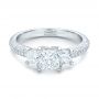 14k White Gold 14k White Gold Custom Three Stone And Pave Diamond Engagement Ring - Flat View -  100886 - Thumbnail