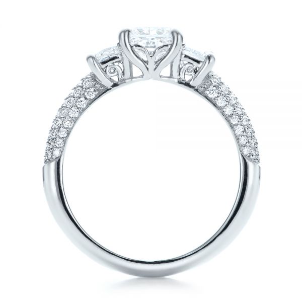 Platinum Custom Three Stone And Pave Diamond Engagement Ring - Front View - 100886