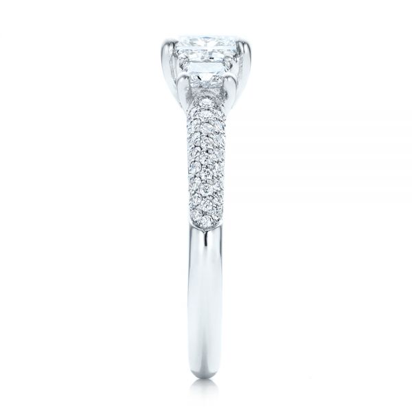 Platinum Custom Three Stone And Pave Diamond Engagement Ring - Side View - 100886