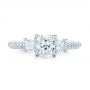 14k White Gold 14k White Gold Custom Three Stone And Pave Diamond Engagement Ring - Top View -  100886 - Thumbnail