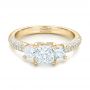 18k Yellow Gold 18k Yellow Gold Custom Three Stone And Pave Diamond Engagement Ring - Flat View -  100886 - Thumbnail
