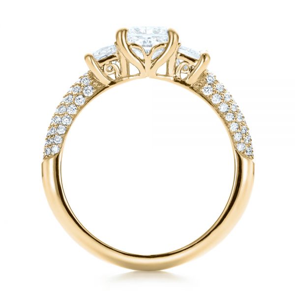 18k Yellow Gold 18k Yellow Gold Custom Three Stone And Pave Diamond Engagement Ring - Front View -  100886