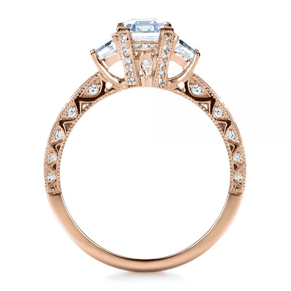 18k Rose Gold 18k Rose Gold Custom Three Stone And Princess Cut Diamond Engagement Ring - Front View -  1267
