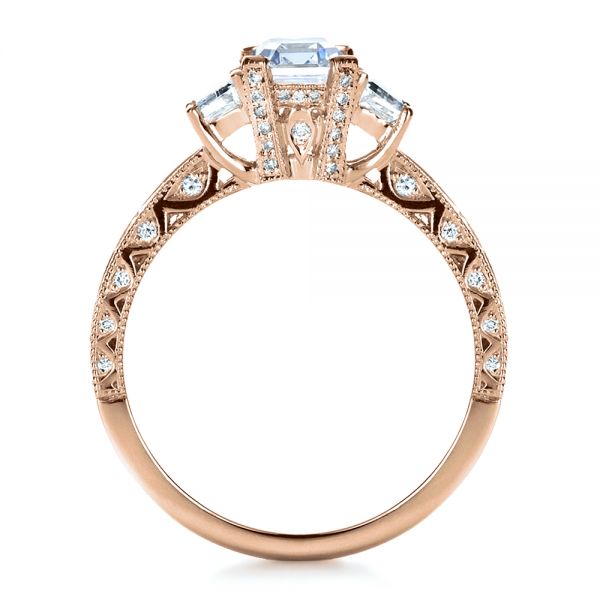 18k Rose Gold 18k Rose Gold Custom Three Stone And Princess Cut Diamond Engagement Ring - Front View - 1267