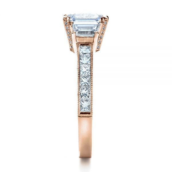 18k Rose Gold 18k Rose Gold Custom Three Stone And Princess Cut Diamond Engagement Ring - Side View -  1267